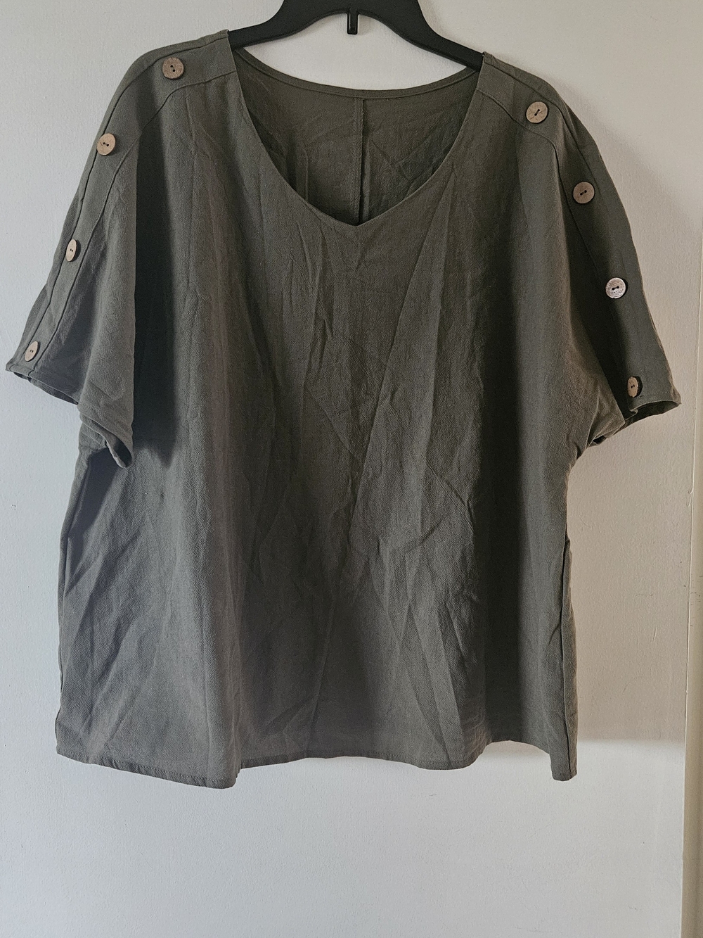 SHEIN Olive V-Neck Button-Shoulder Tunic